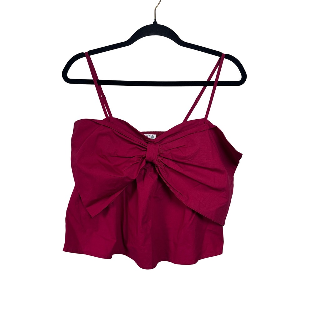 Womens Timing Red Bow Strappy Smocked Crop Top Party Blouse Sleeveless SZ M